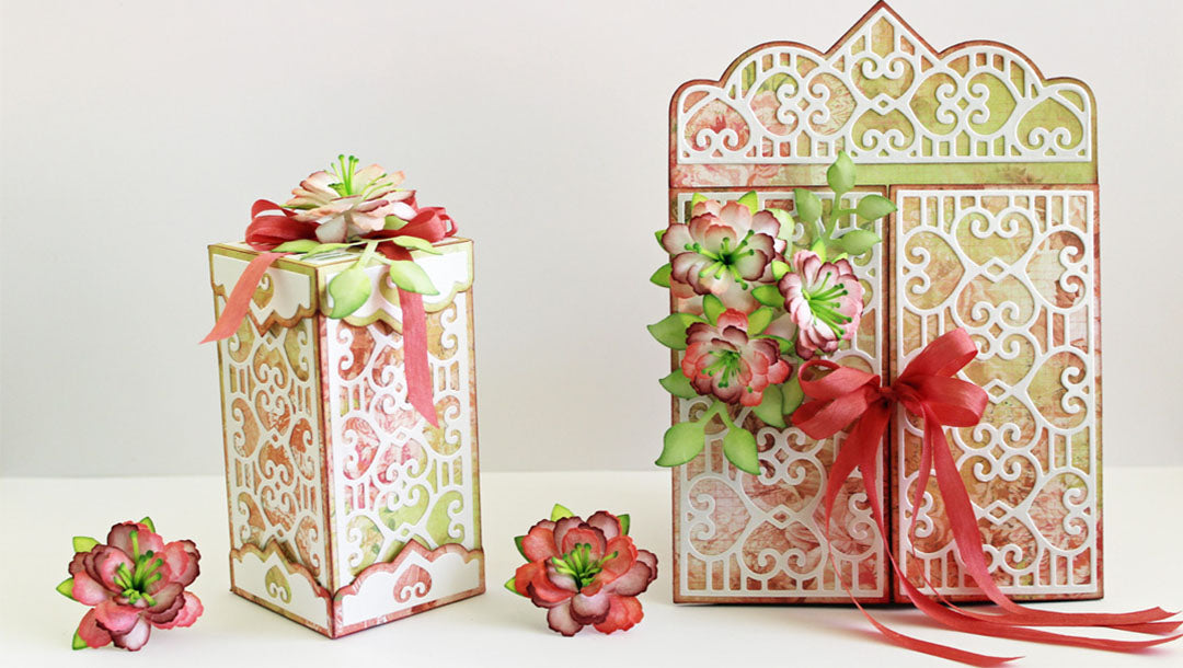 Double Heart Card & Box Ensemble with Rolled Flowers