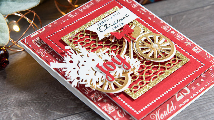 Layered Dimensional Die Cutting. Episode #4 - Christmas Bicycle Card