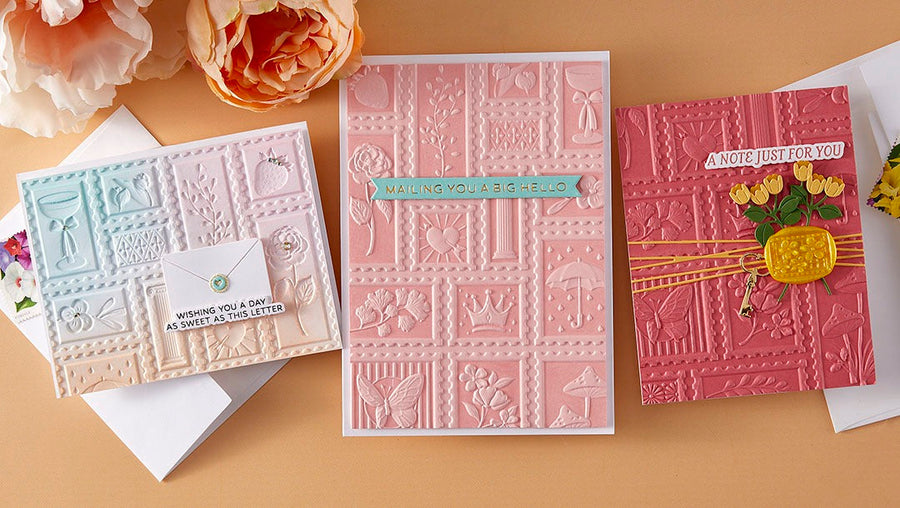 April 2025 3D Embossing Folder of the Month Preview & Tutorials – Postage Mosaic
