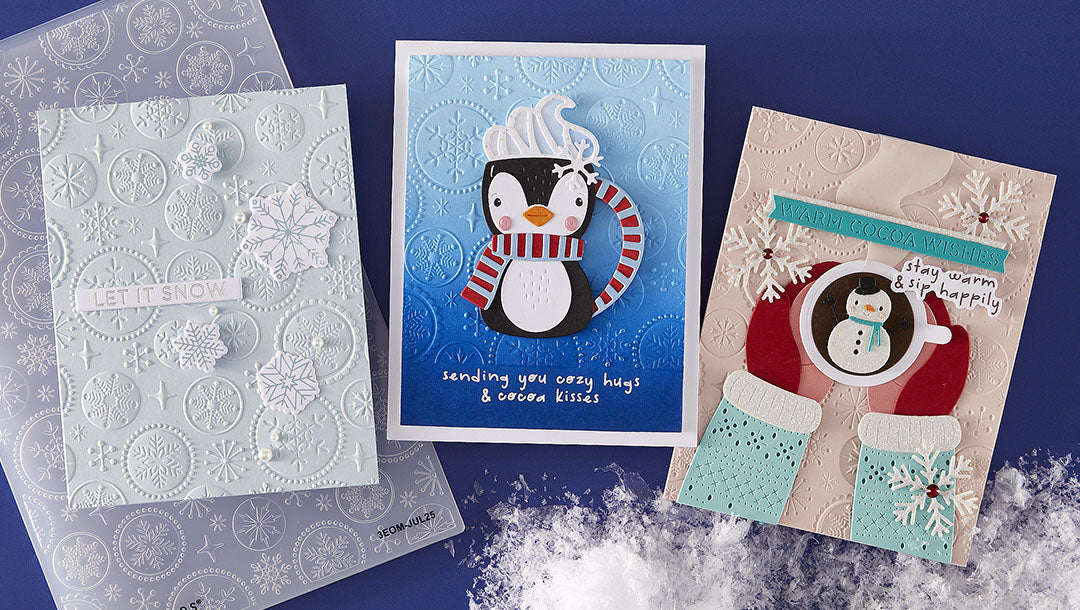 July 2025 3D Embossing Folder of the Month Preview & Tutorials – Starry Snowfall