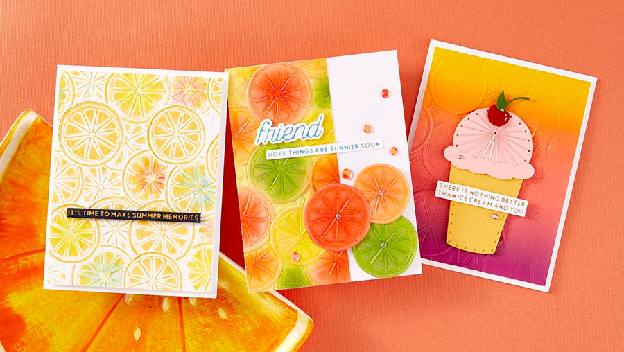 June 2024 3D Embossing Folder of the Month Preview & Tutorials – Summertime Citrus Twist