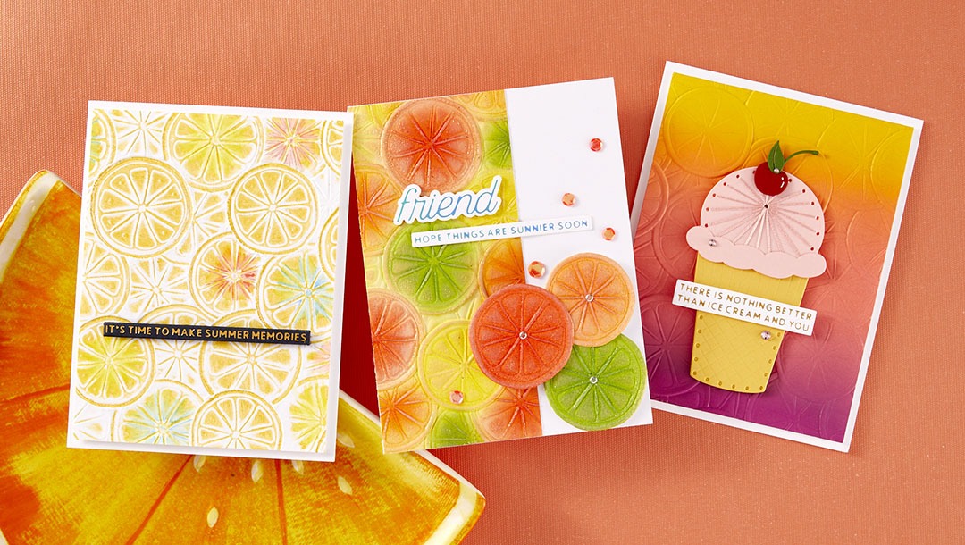 June 2024 3D Embossing Folder of the Month Preview & Tutorials – Summertime Citrus Twist