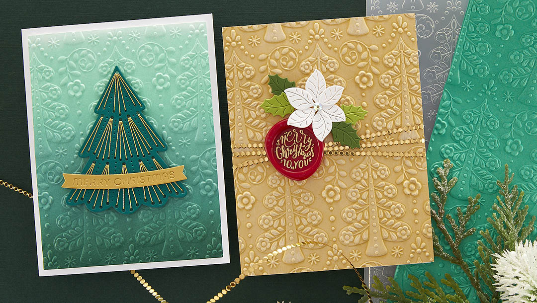 October 2023 3D Embossing Folder of the Month Preview & Tutorials – Flowering Christmas Tree Burst
