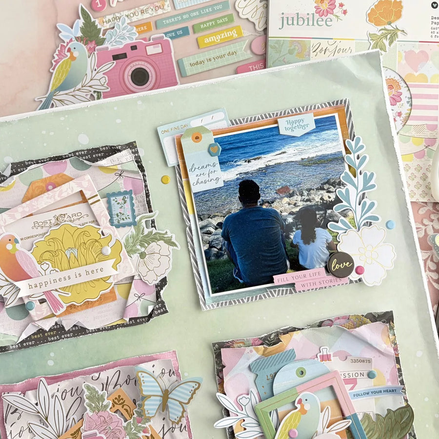 Step-by-Step Ephemera and Sticker-Based Grid Style Scrapbook Layout