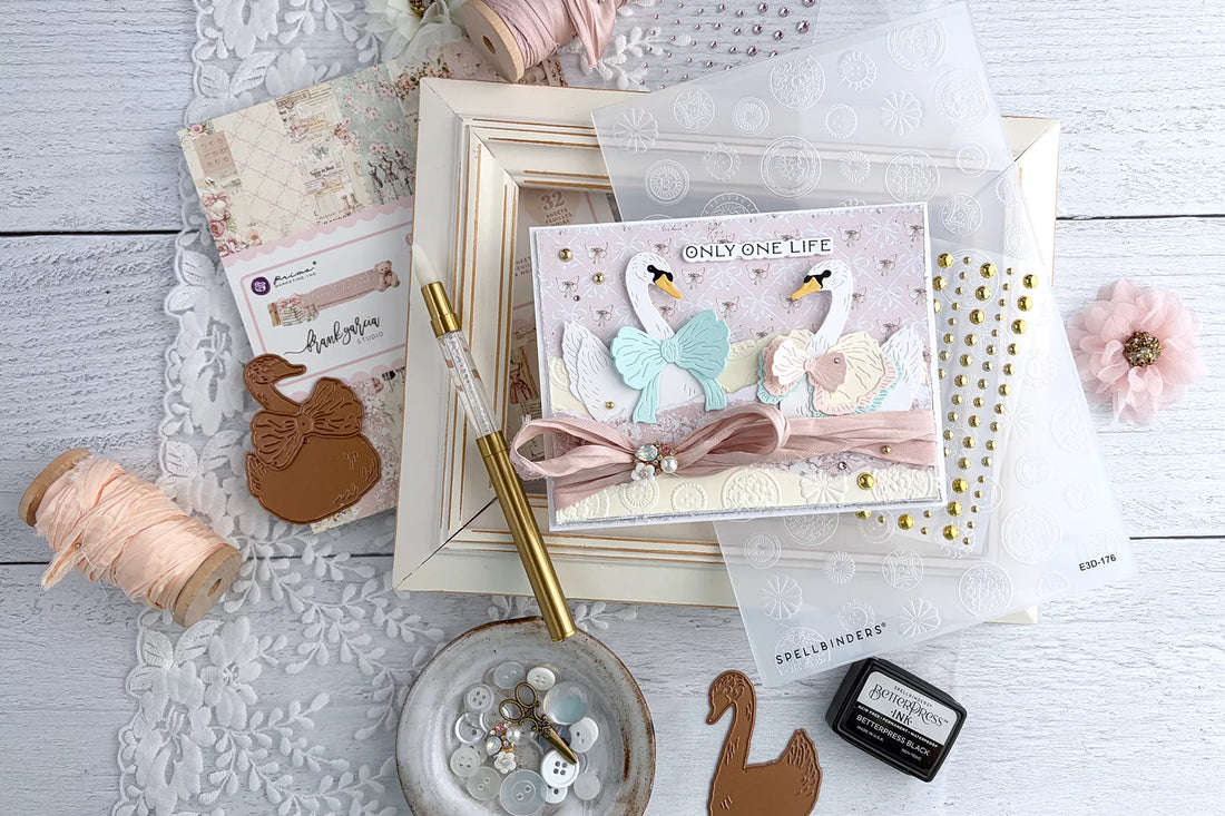 Elegant Layered Swan Card with the Buttons & Keepsakes Collection