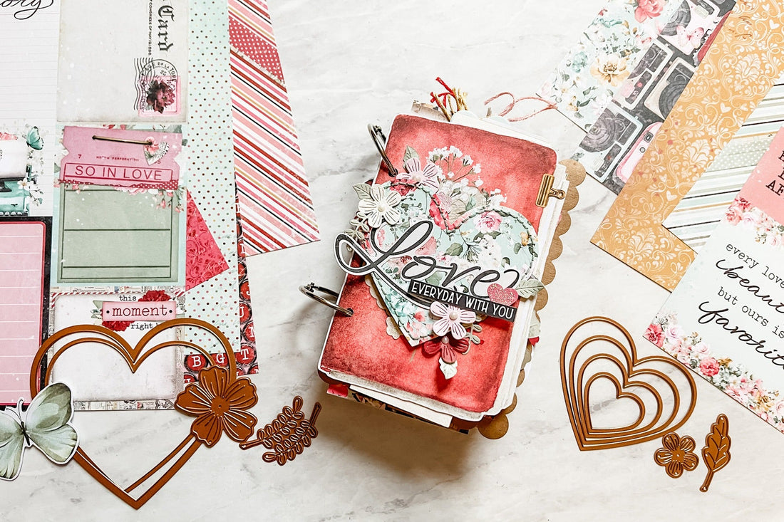 Mini-album With Simple Stories Simple Vintage Love Story Collection + Spellbinders Dies