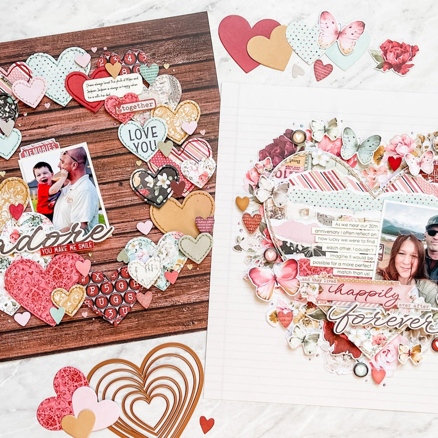 Two Wreath-Style Layout Designs With Simple Stories Simple Vintage Love Story Collection