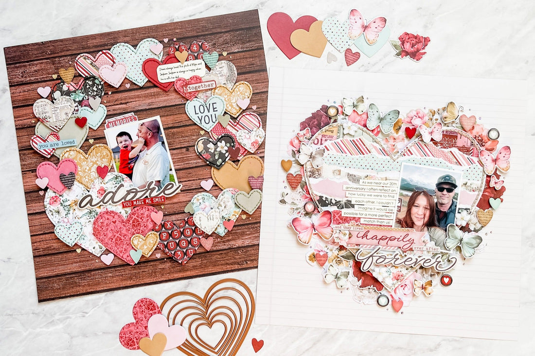 Two Wreath-Style Layout Designs With Simple Stories Simple Vintage Love Story Collection