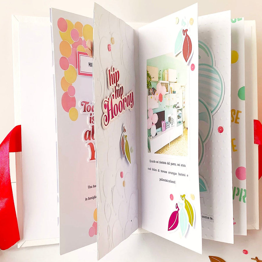 Birthday Mini Album with Carissa Wiley’s collection It’s My Party with Angela Tombari