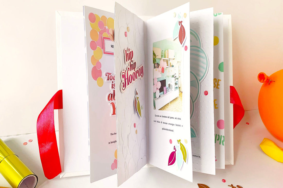 Birthday Mini Album with Carissa Wiley’s collection It’s My Party with Angela Tombari