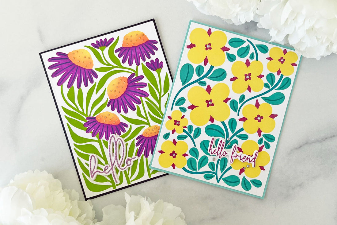 The Flower Market Stencil Collection - Layered Stencils Card Ideas