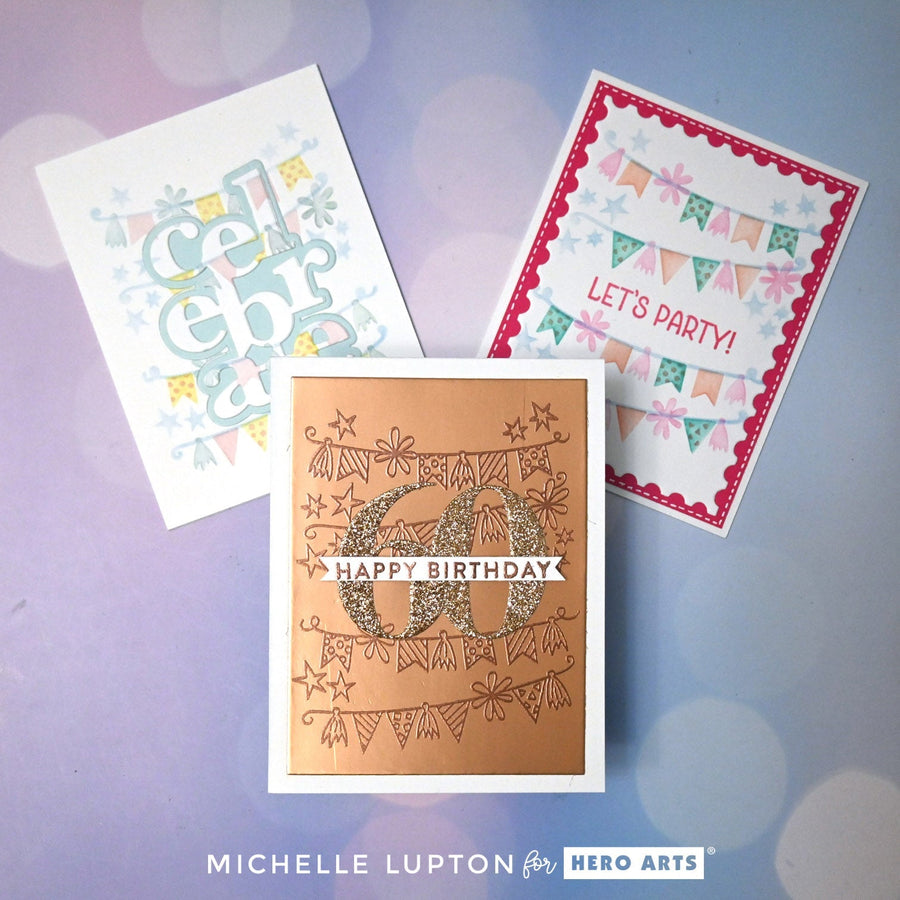 three celebrate greeting cards