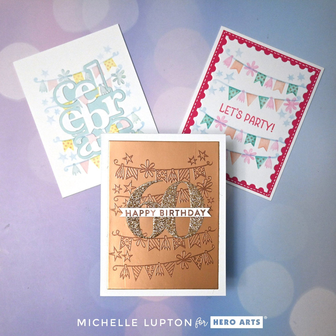 three celebrate greeting cards