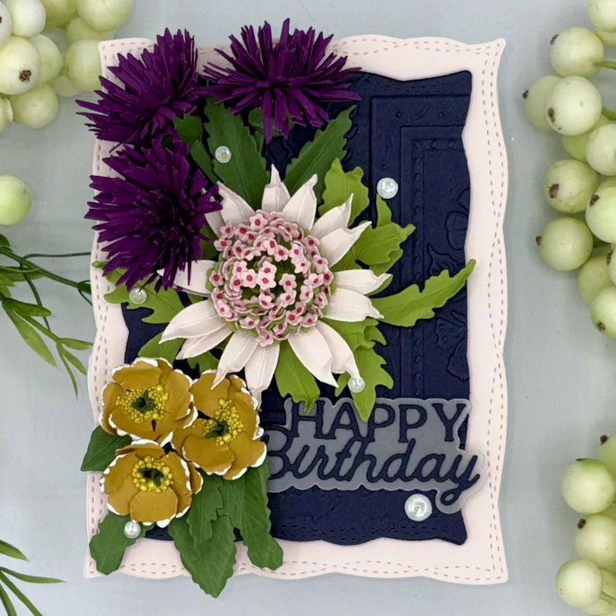 Serenity Garden Floral Birthday Card with Astrantia, Primrose & Tassel Flowers