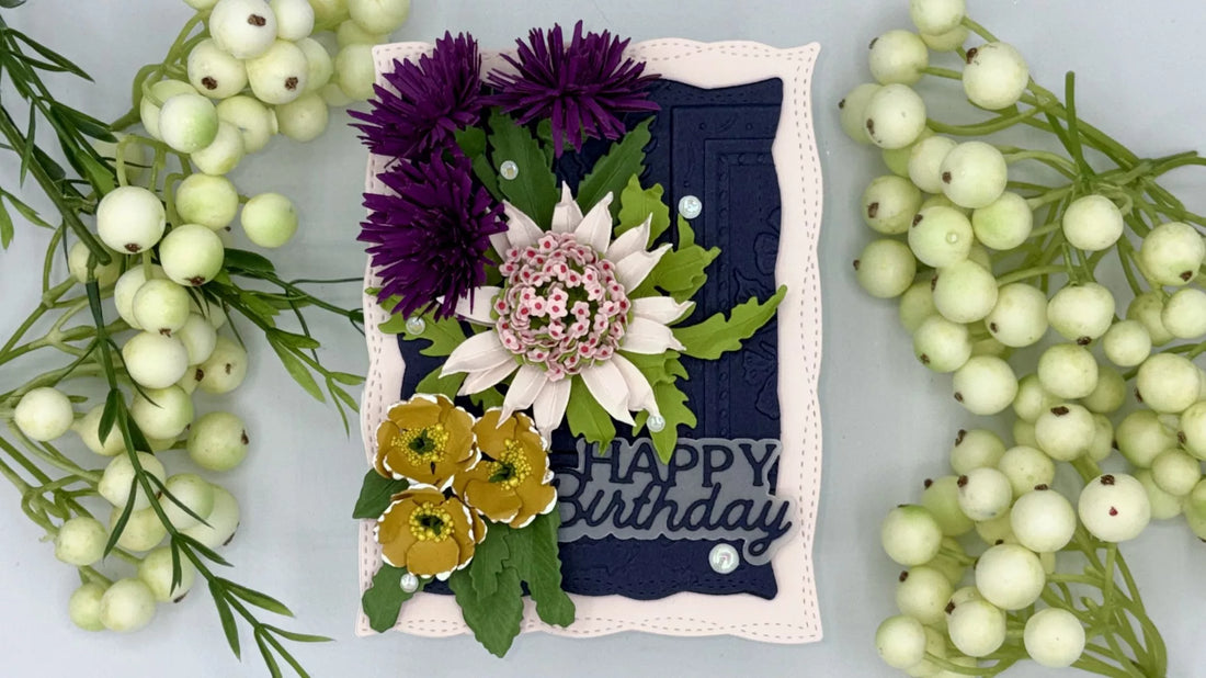 Serenity Garden Floral Birthday Card with Astrantia, Primrose & Tassel Flowers