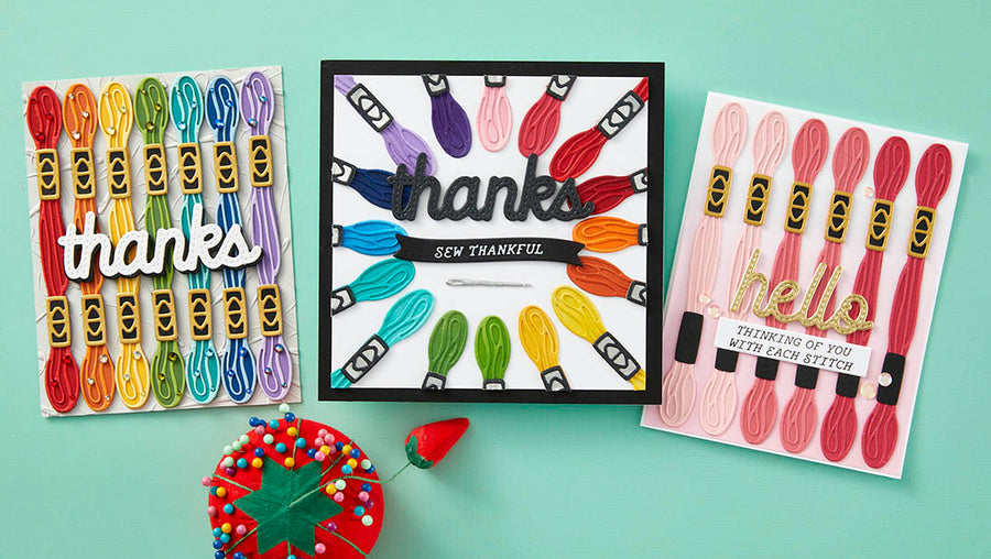 April 2024 Small Die of the Month Preview & Tutorials – Faux Stitched Sentiments & Floss