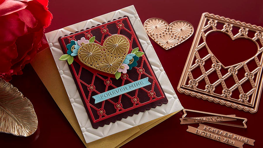 December 2022 Small Die of the Month Preview & Tutorials – Stitched Heart Card Front