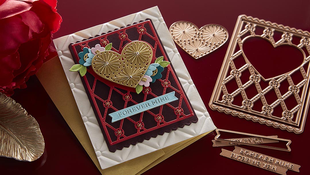 December 2022 Small Die of the Month Preview & Tutorials – Stitched Heart Card Front