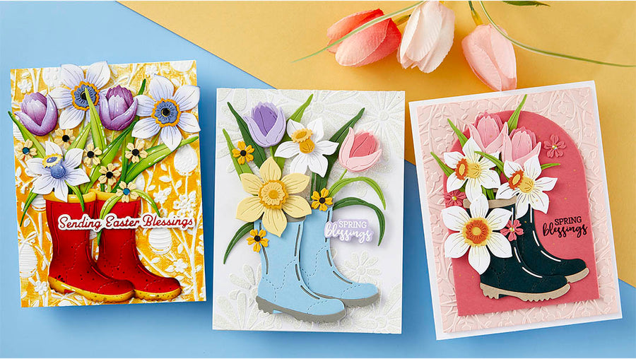 February 2024 Small Die of the Month Preview & Tutorials – Rain Boot Bouquet