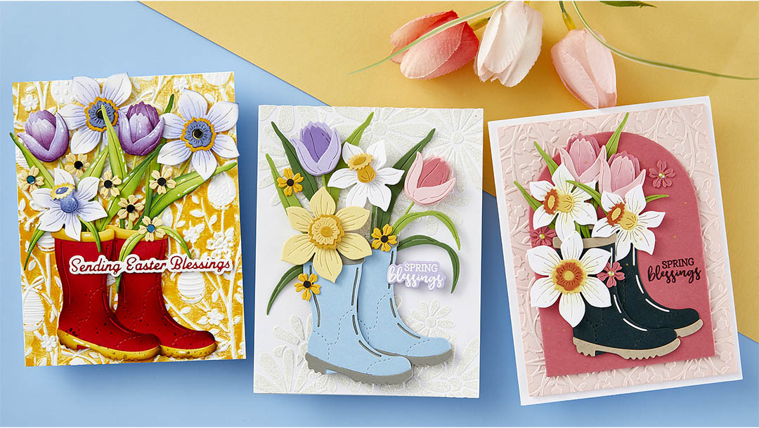 February 2024 Small Die of the Month Preview & Tutorials – Rain Boot Bouquet