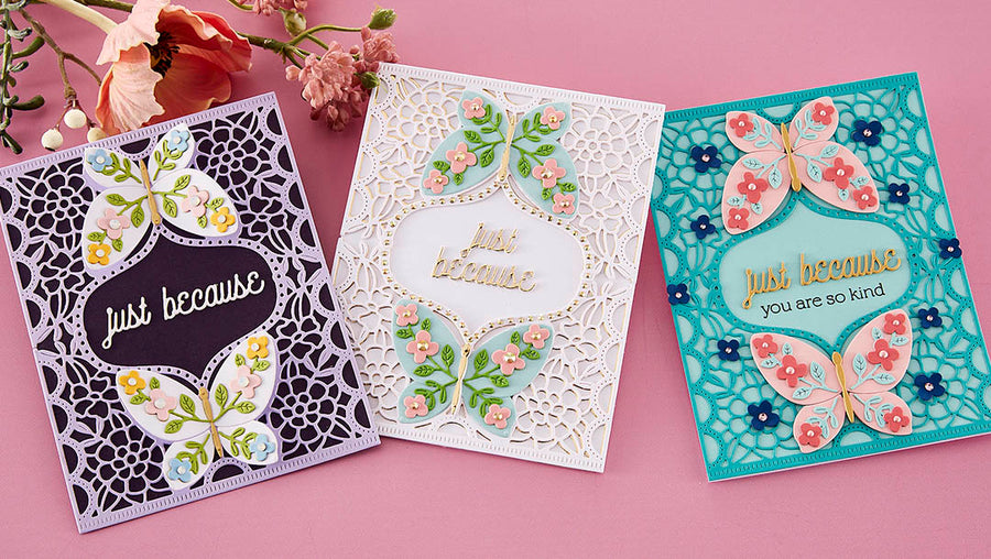 March 2023 Small Die of the Month Preview & Tutorials – Floral Butterfly Card Front