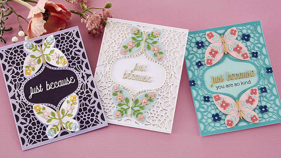 March 2023 Small Die of the Month Preview & Tutorials – Floral Butterfly Card Front