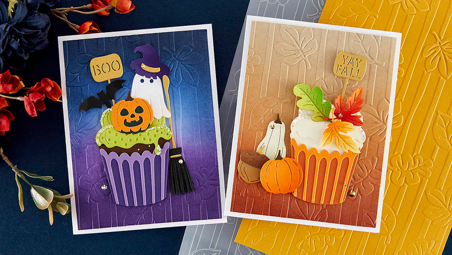 September 2023 Embossing Folder of the Month Preview & Tutorials – Cascading Leaves & Stripes