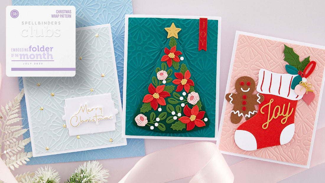 July 2023 Embossing Folder of the Month Preview & Tutorials – Christmas Wrap Pattern
