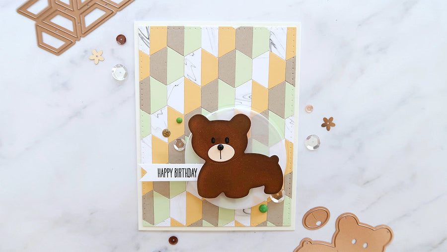 Adorable Birthday Card Ft. Half Hex Quilt & Bear Scout