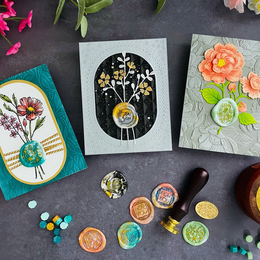 3 Dazzling Cards featuring the New Wax Seal Beads and Bead Mixes