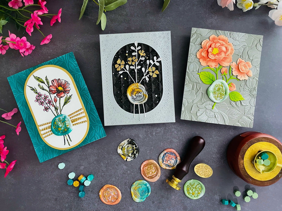 3 Dazzling Cards featuring the New Wax Seal Beads and Bead Mixes