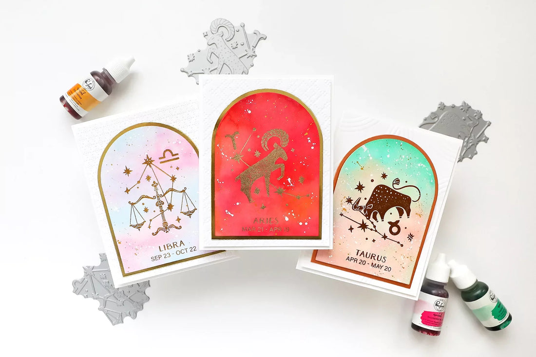 Watercolor Zodiac Cardmaking with Hot Foil Accents Using the Spellbinders Block Print Zodiacs Collection