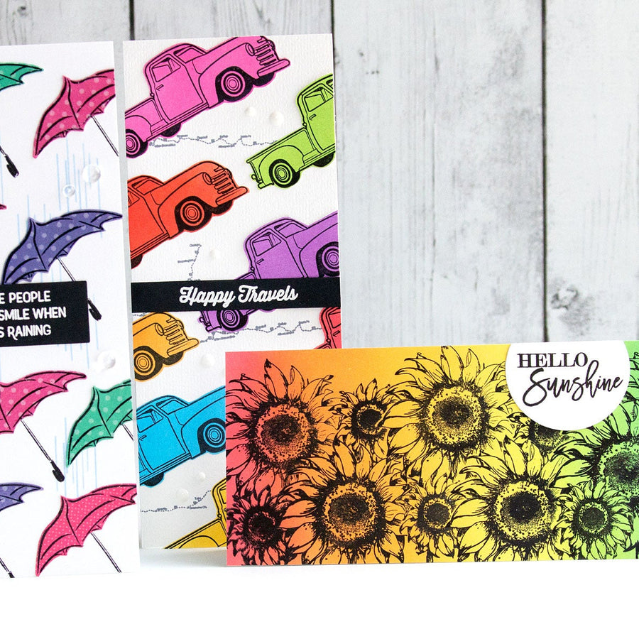 Cardmaker Stamp Collection – A Trio of Colorful Slimline Cards by Jean