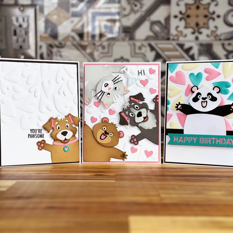 Cute Critter Card Ideas with the Simon Hurley Sending Hugs Collection by Spellbinders