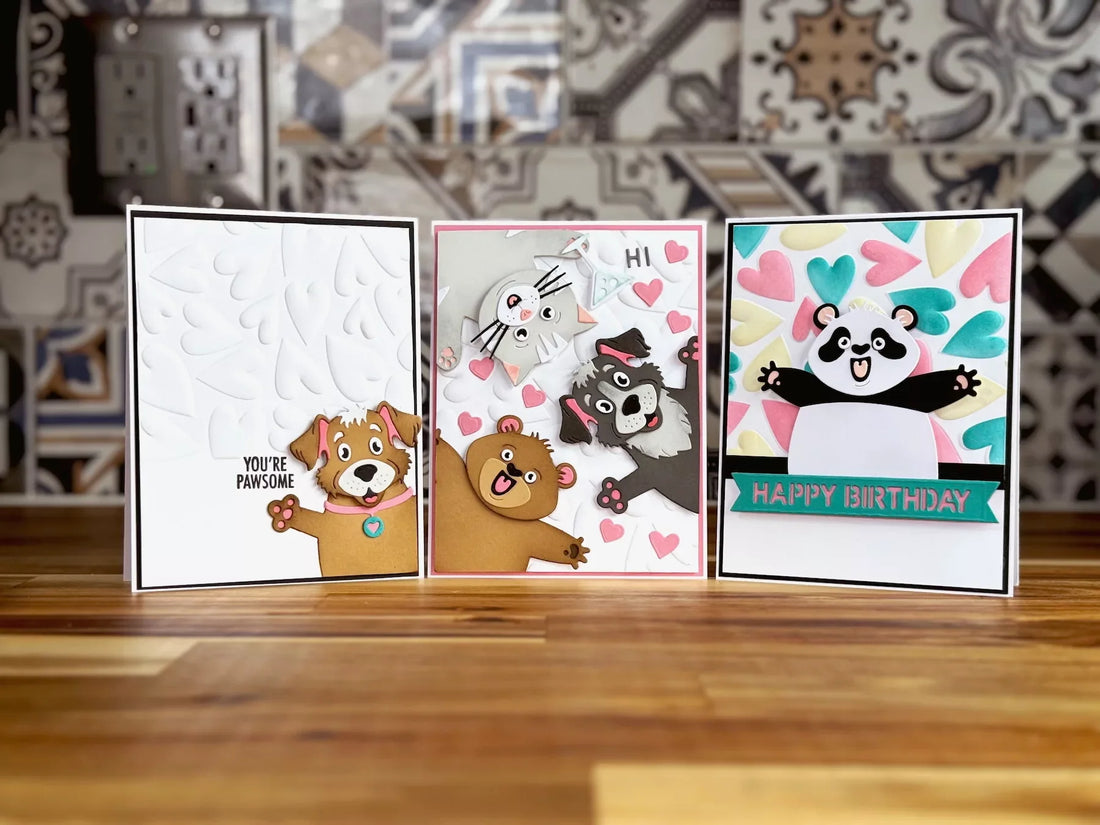 Cute Critter Card Ideas with the Simon Hurley Sending Hugs Collection by Spellbinders