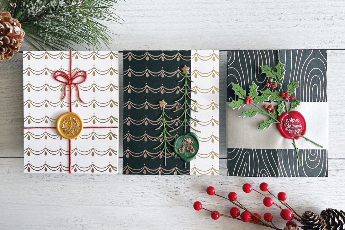 Tri-fold Cards Featuring the Sealed by Spellbinders Wax Seal Collection