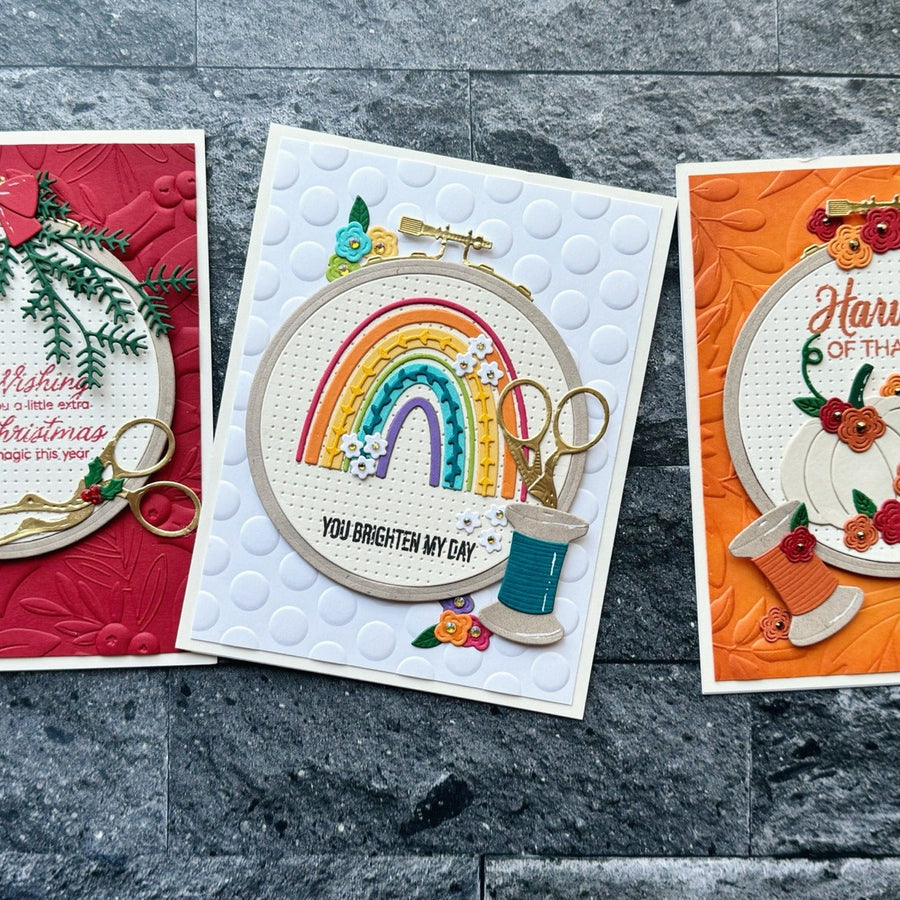 Seasonal Faux Stitched Cards with Nichol’s Needlework Collection