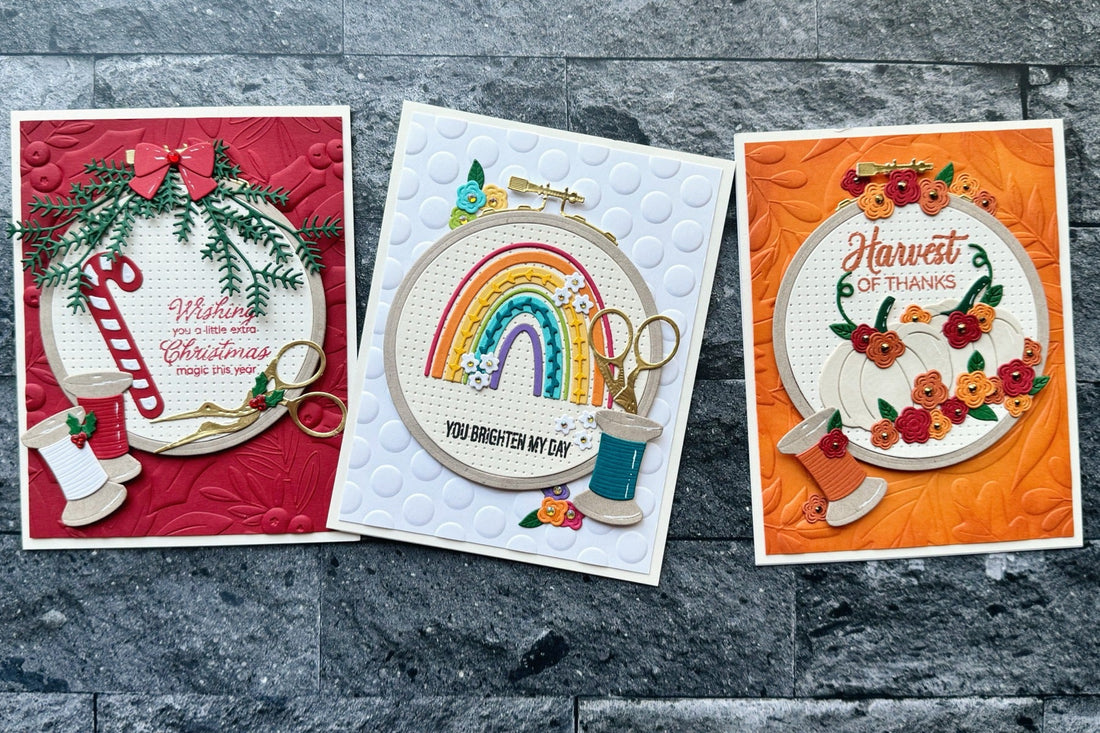 Seasonal Faux Stitched Cards with Nichol’s Needlework Collection