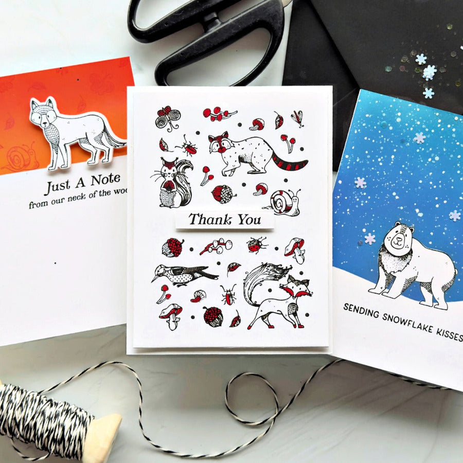 Black & White Plus One Color with Woodland Wildlife