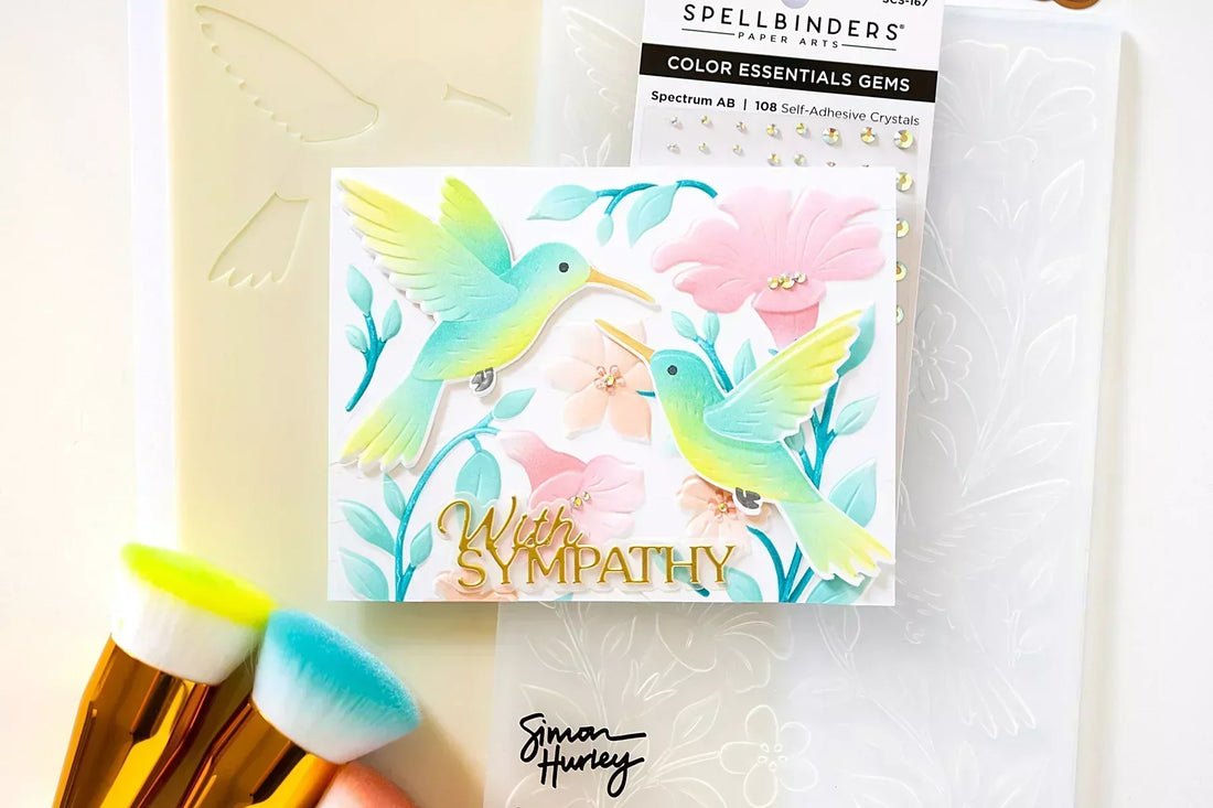 Hummingbird Garden Sympathy Card Tutorial with Layered Stencils and 3D Embossing