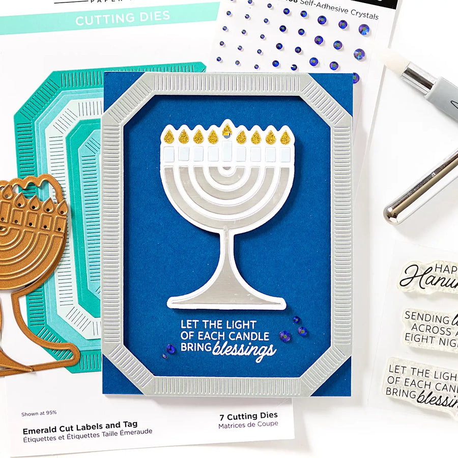 Light-Up Hanukkah Card Tutorial with Menorah Lights Stamps and Dies