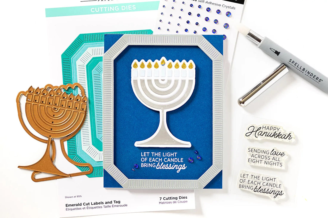 Light-Up Hanukkah Card Tutorial with Menorah Lights Stamps and Dies