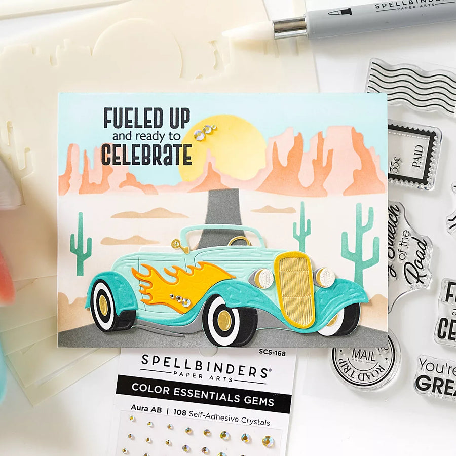 Classic Car Card with Stenciled Desert Scene | Highway Horizons Tutorial