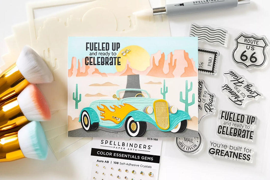 Classic Car Card with Stenciled Desert Scene | Highway Horizons Tutorial