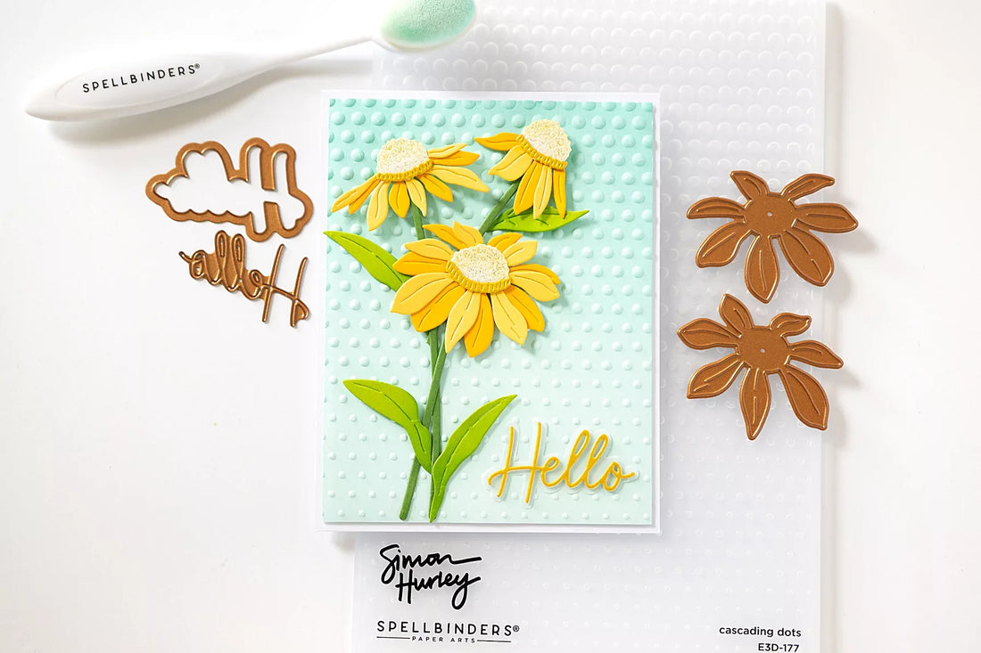 Easy Coneflower Card with Simon Hurley’s Cascading Coneflowers Collectiony Simon Hurley Ombre Background & Diecutting Tutorial