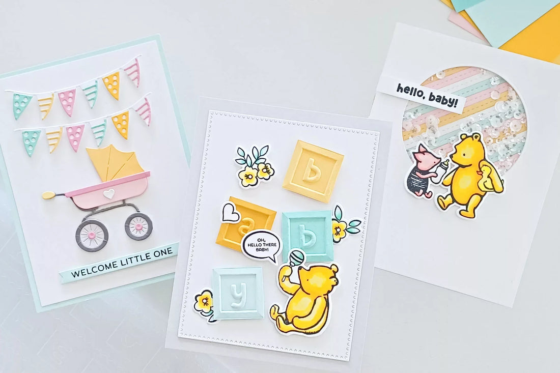 Easy Baby & Birthday Cards with Simple Stories Say Cheese Classic Pooh