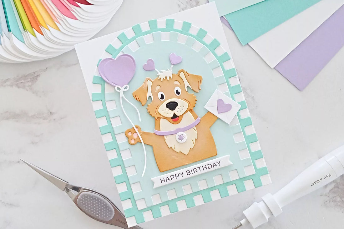 How to Make a Birthday Card with Color Block Accent Arches and Darling Dog Dies