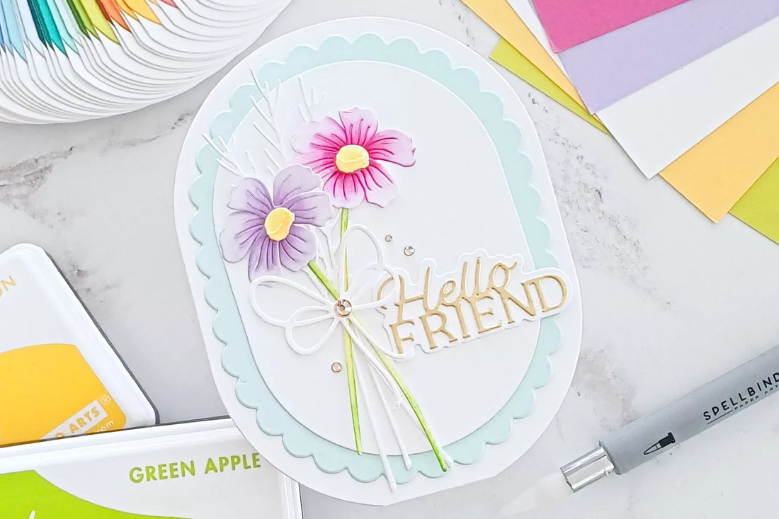 Easy Hello Friend Card Tutorial with Layered Dies and Ink Blending