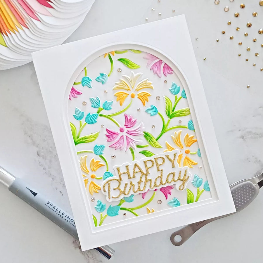 How to Make a Flowing Florals Birthday Card with 3D Embossing Folders and Layered Stencils