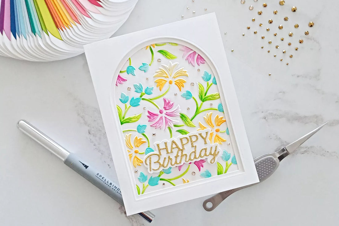 How to Make a Flowing Florals Birthday Card with 3D Embossing Folders and Layered Stencils